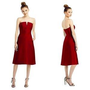 NWT Alfred Sung burgundy satin twill strapless cocktail dress Sz 4